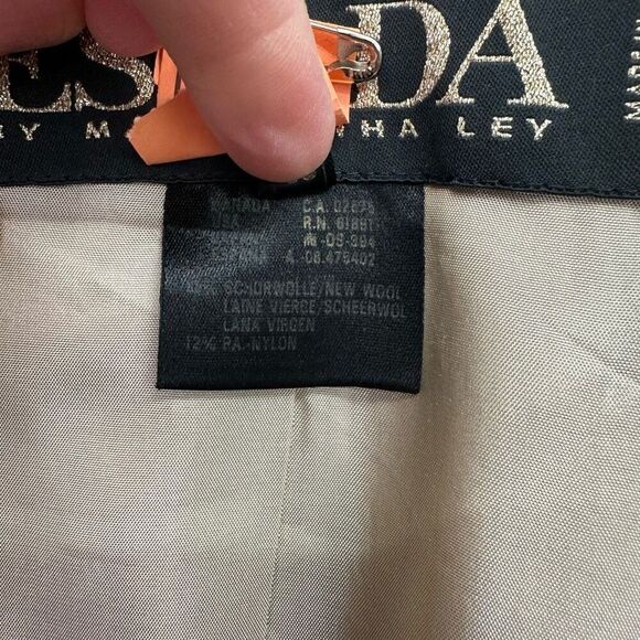 Escada by Margaretha Ley Tan Wool Blend Long Line 5 Button Collarless High Neck - Picture 4 of 9